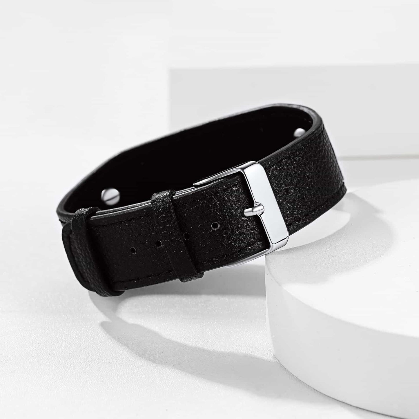 Viking Nordic Wolf Black Leather Bracelet Wristband for