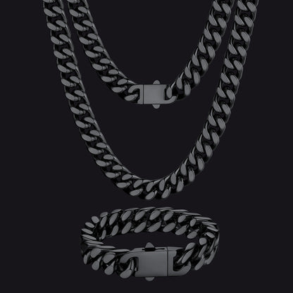 12mm Miami Cuban Chain & Cuban Bracelet Jewelry Set for