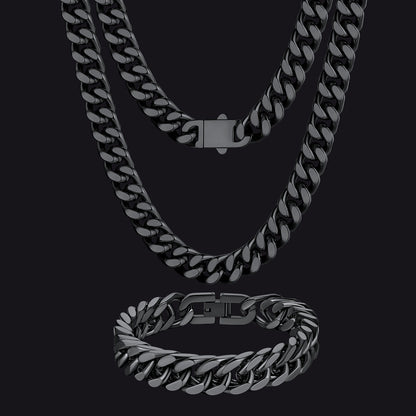 12mm Chunky Cuban Chain & Cuban Bracelet Jewelry Set for