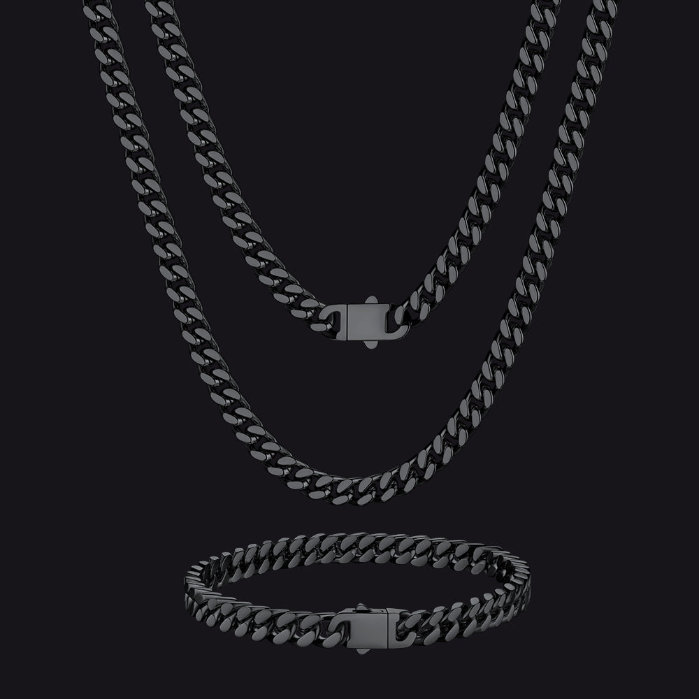 5mm Miami Cuban Link Chain & Bracelet Jewelry Set for