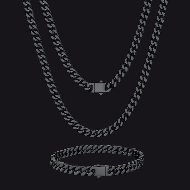 5mm Miami Cuban Link Chain & Bracelet Jewelry Set for