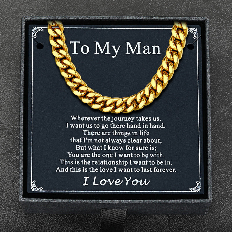 To My Man Miami Cuban Link Chain Necklace, Birthday or Anniversary Gift for Him