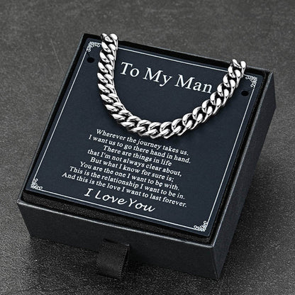 To My Man Miami Cuban Link Chain Necklace, Birthday or Anniversary Gift for Him