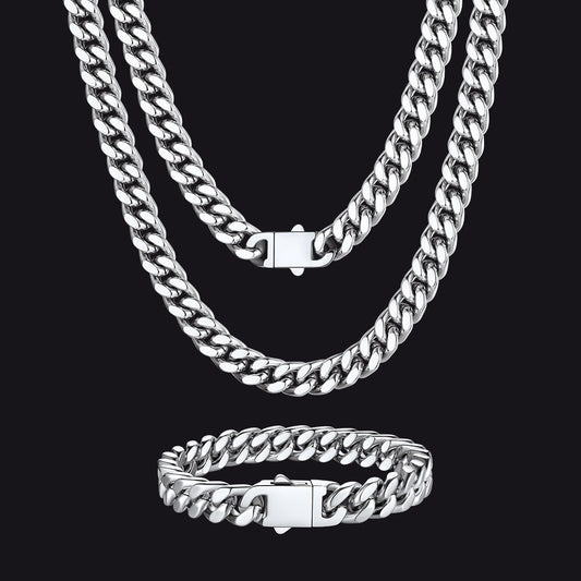 5mm Miami Cuban Link Chain & Bracelet Jewelry Set for