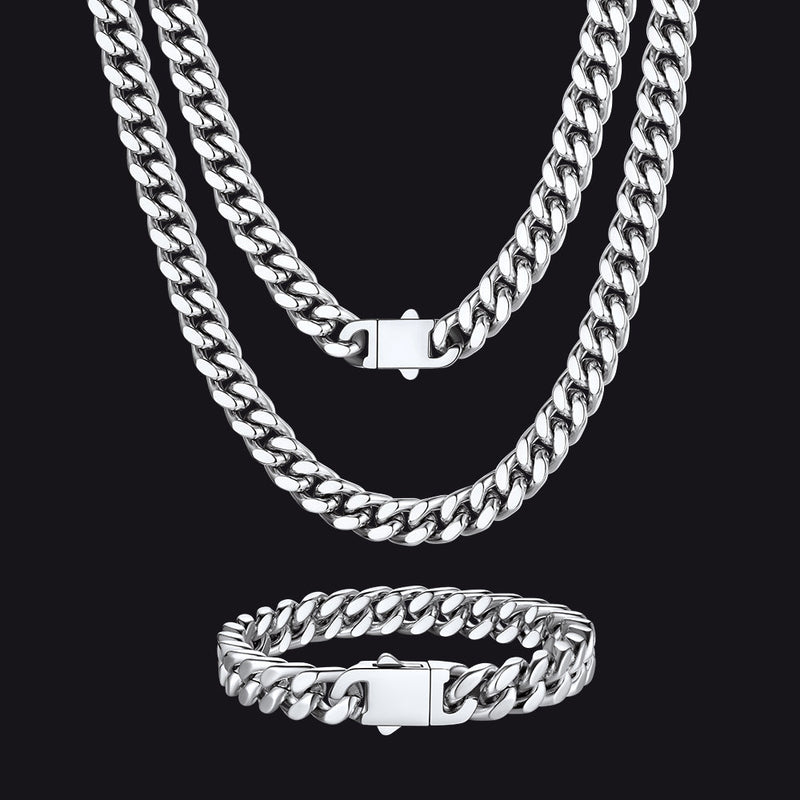 9mm Miami Cuban Chain & Bracelet Jewelry Set for
