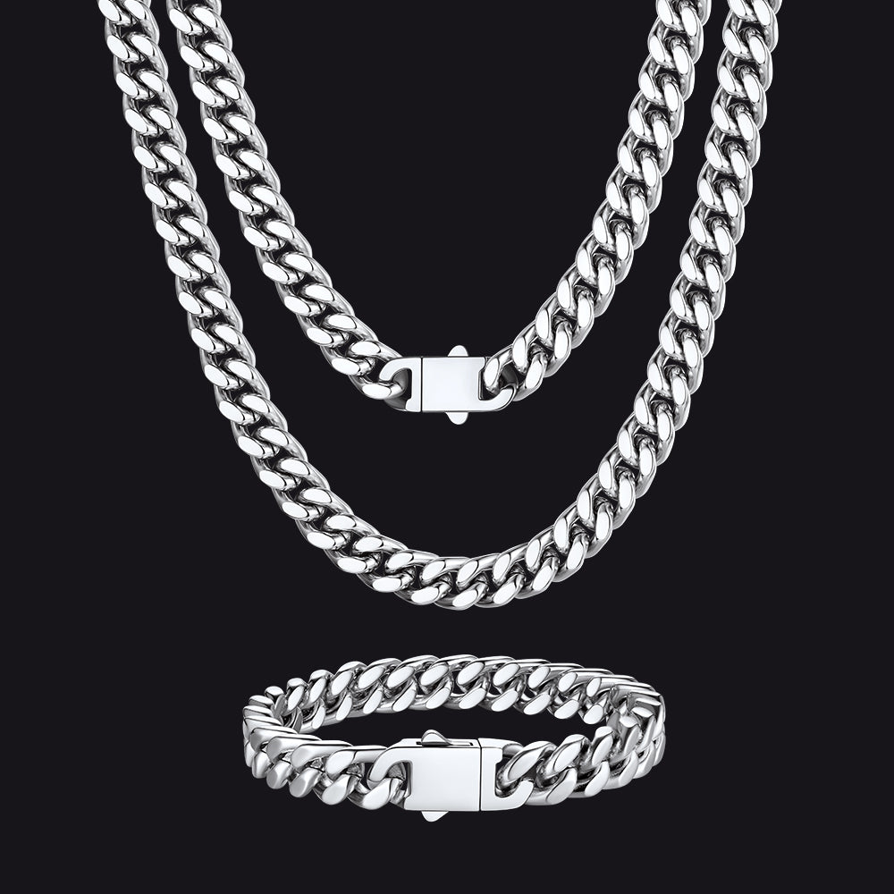 9mm Miami Cuban Chain & Bracelet Jewelry Set for