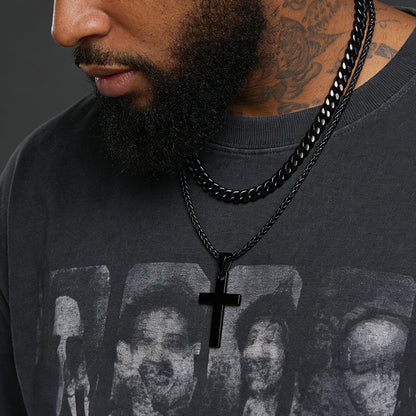Miami Cuban Chain & Cross Layered Necklaces Set for