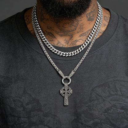 Miami Cuban Chain & Celtic Knot Cross Necklace Set for
