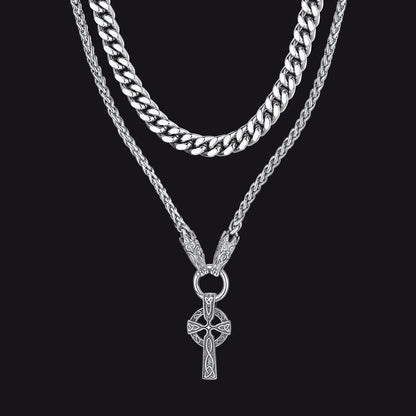 Miami Cuban Chain & Celtic Knot Cross Necklace Set for