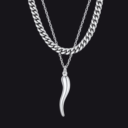 Miami Cuban Chain & Cornicello Italian Horn Pendant Set for
