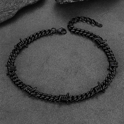 Barbed Wire Cuban Link Chain Choker Necklace for