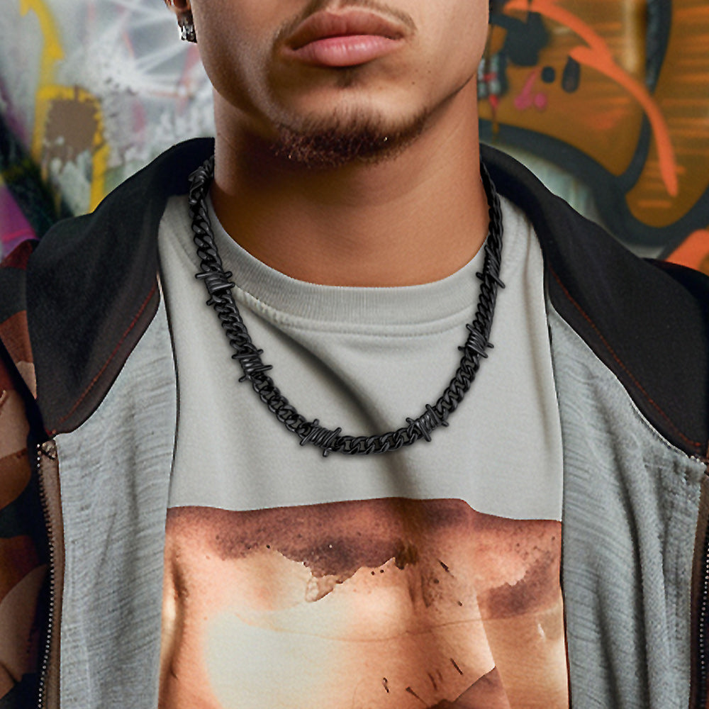 9mm Barbed Wire Cuban Chain & Bracelet Set for