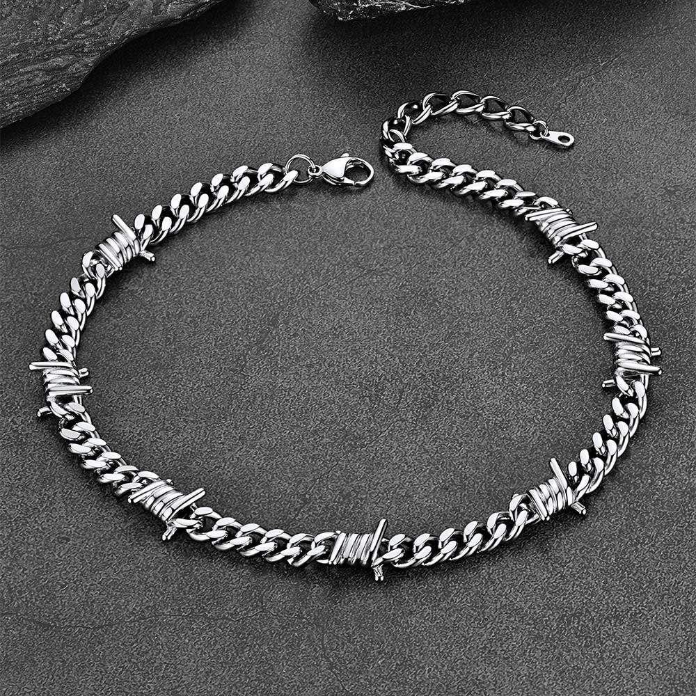 Barbed Wire Cuban Chain & Nail Cross Layered Necklaces Set for