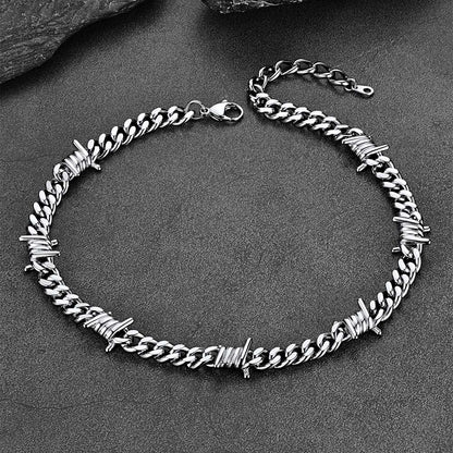 Barbed Wire Cuban Chain & Nail Cross Layered Necklaces Set for