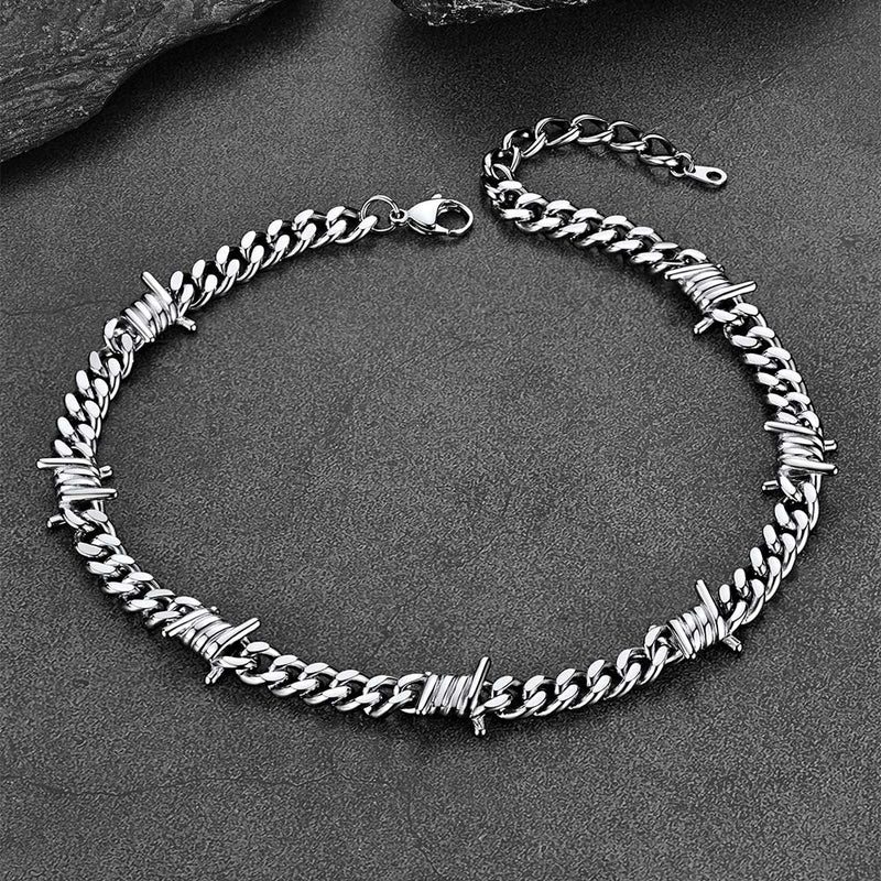 Barbed Wire Cuban Link Chain Choker Necklace for