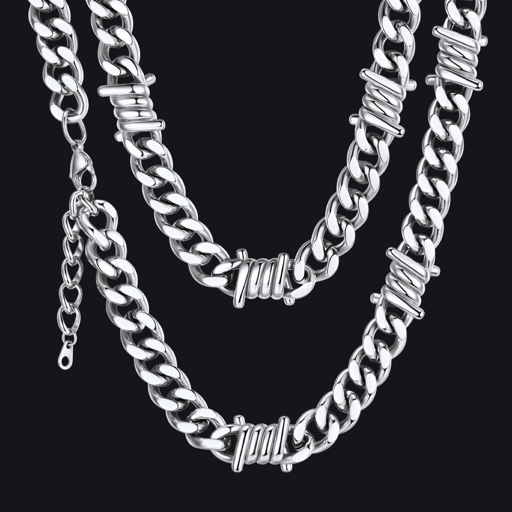 Barbed Wire Cuban Link Chain Choker Necklace for