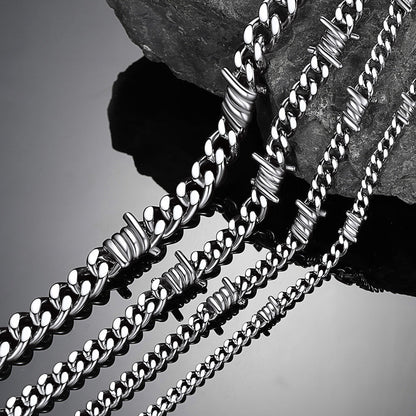 Barbed Wire Cuban Link Chain Choker Necklace for