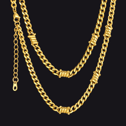Barbed Wire Cuban Link Chain Choker Necklace for