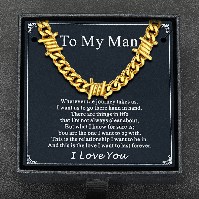 To My Barbed Wire Cuban Chain Choker Necklace Gift for Him