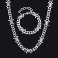 9mm Barbed Wire Cuban Chain & Bracelet Set for
