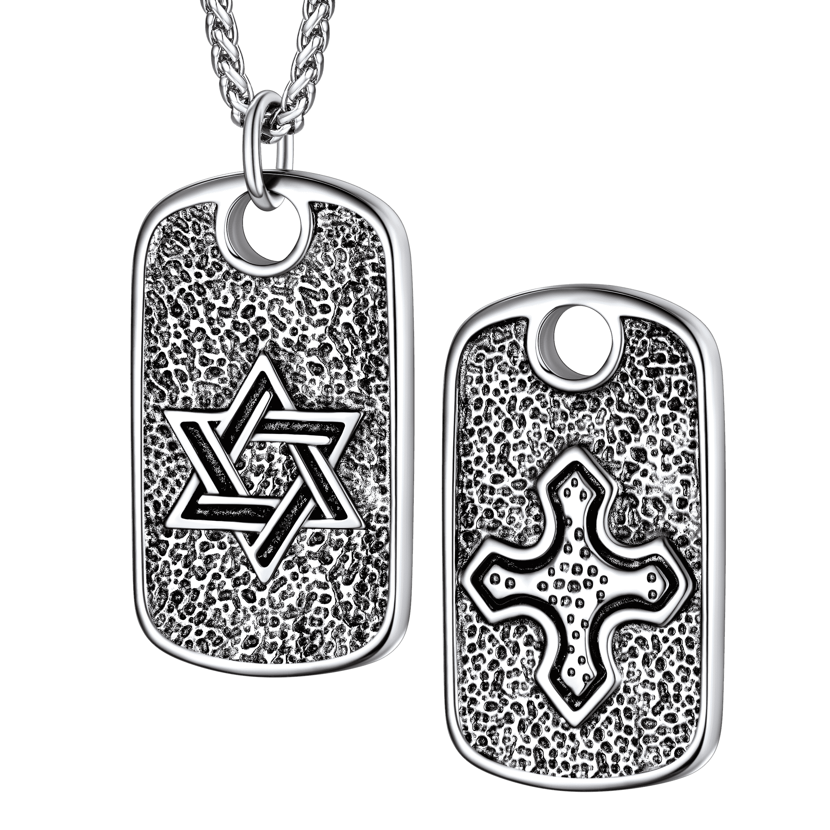 Hebrew Jewish Star of David Dog Tag Necklace With Knight Cross