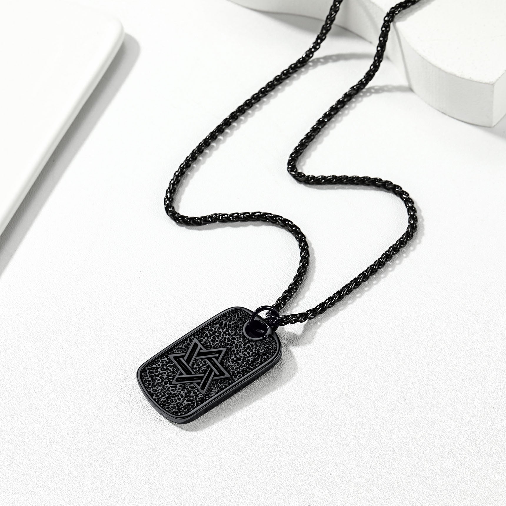 Hebrew Jewish Star of David Dog Tag Necklace With Knight Cross