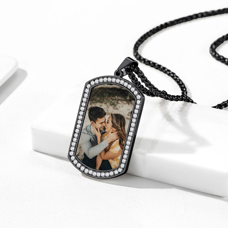 Customized Picture Dog Tag Necklace With Cubic Zirconia Memorial Gift for