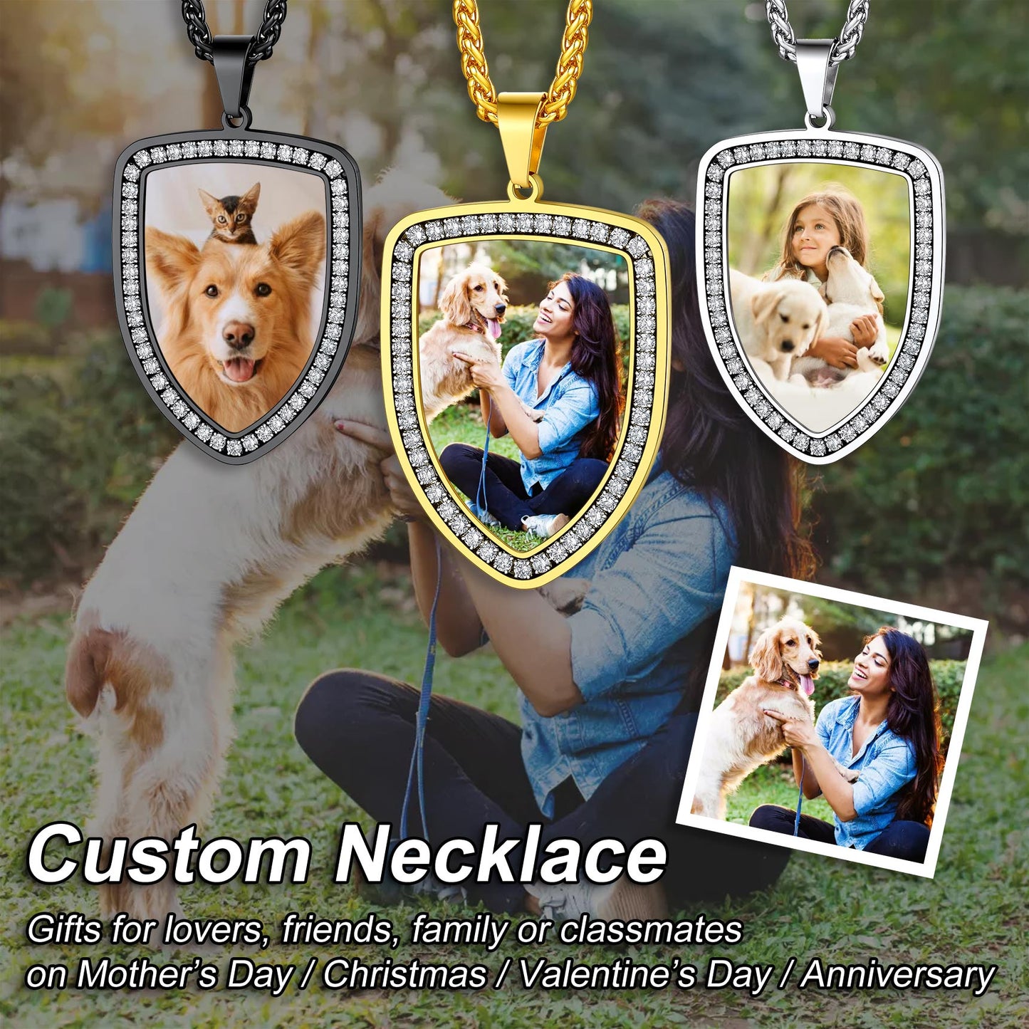 Personalized Shield Picture Necklace Pendant With Cz for