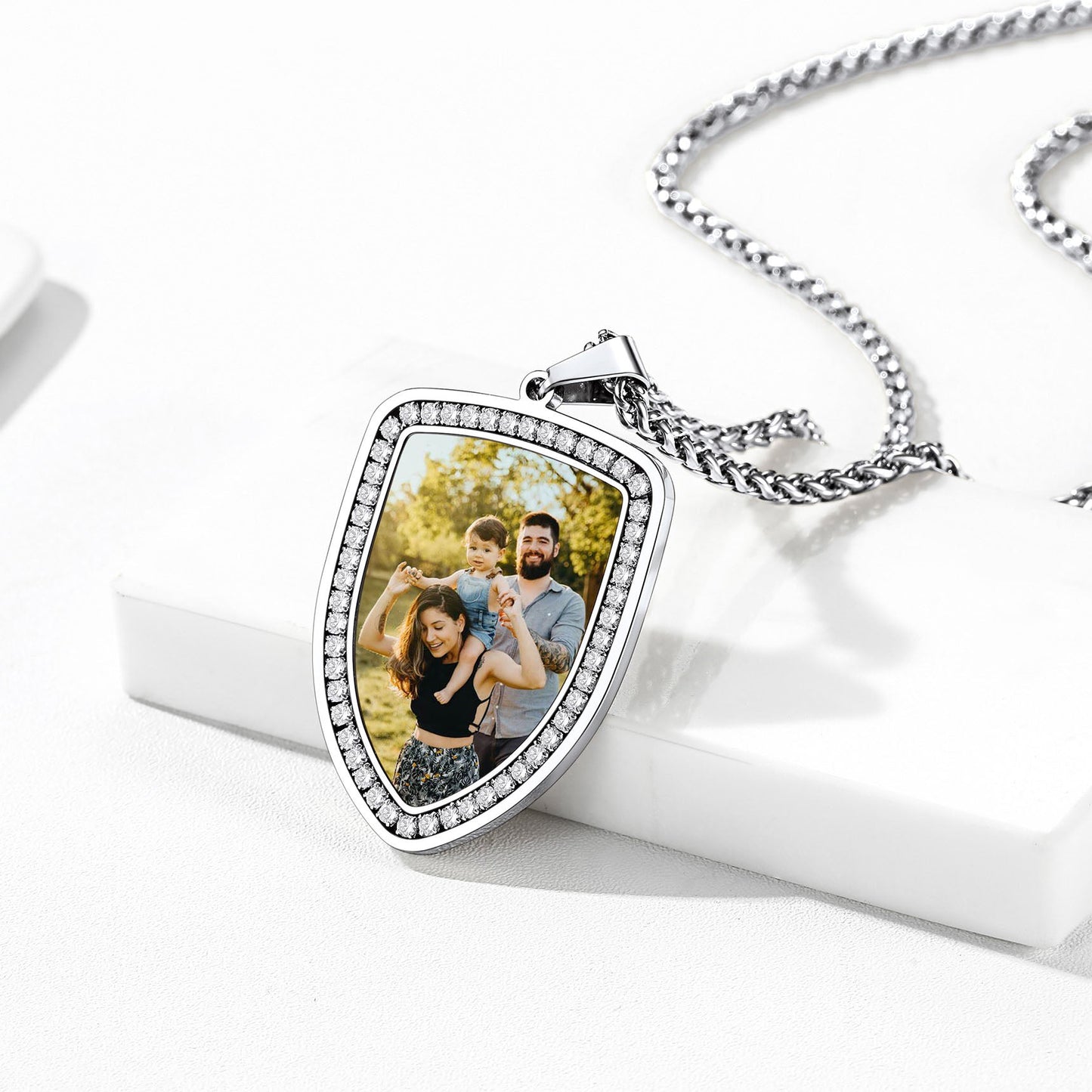 Personalized Shield Picture Necklace Pendant With Cz for