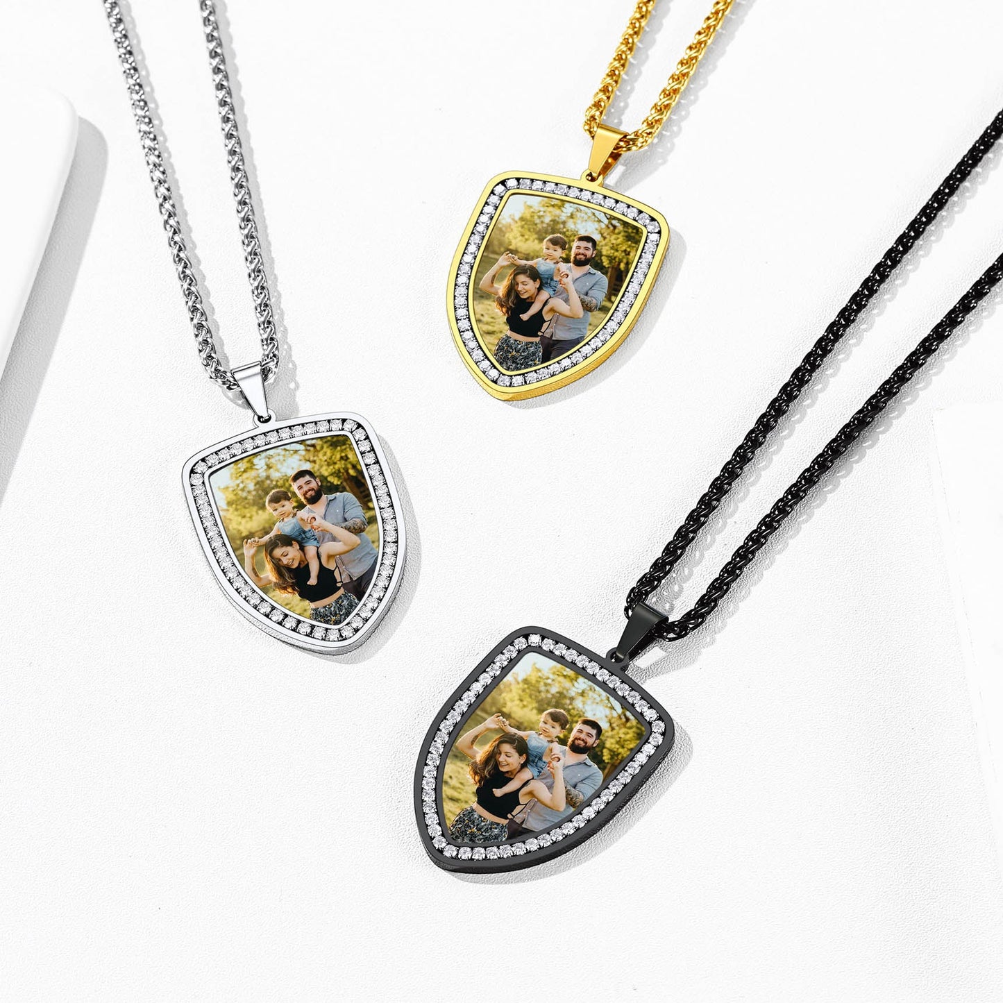 Personalized Shield Picture Necklace Pendant With Cz for