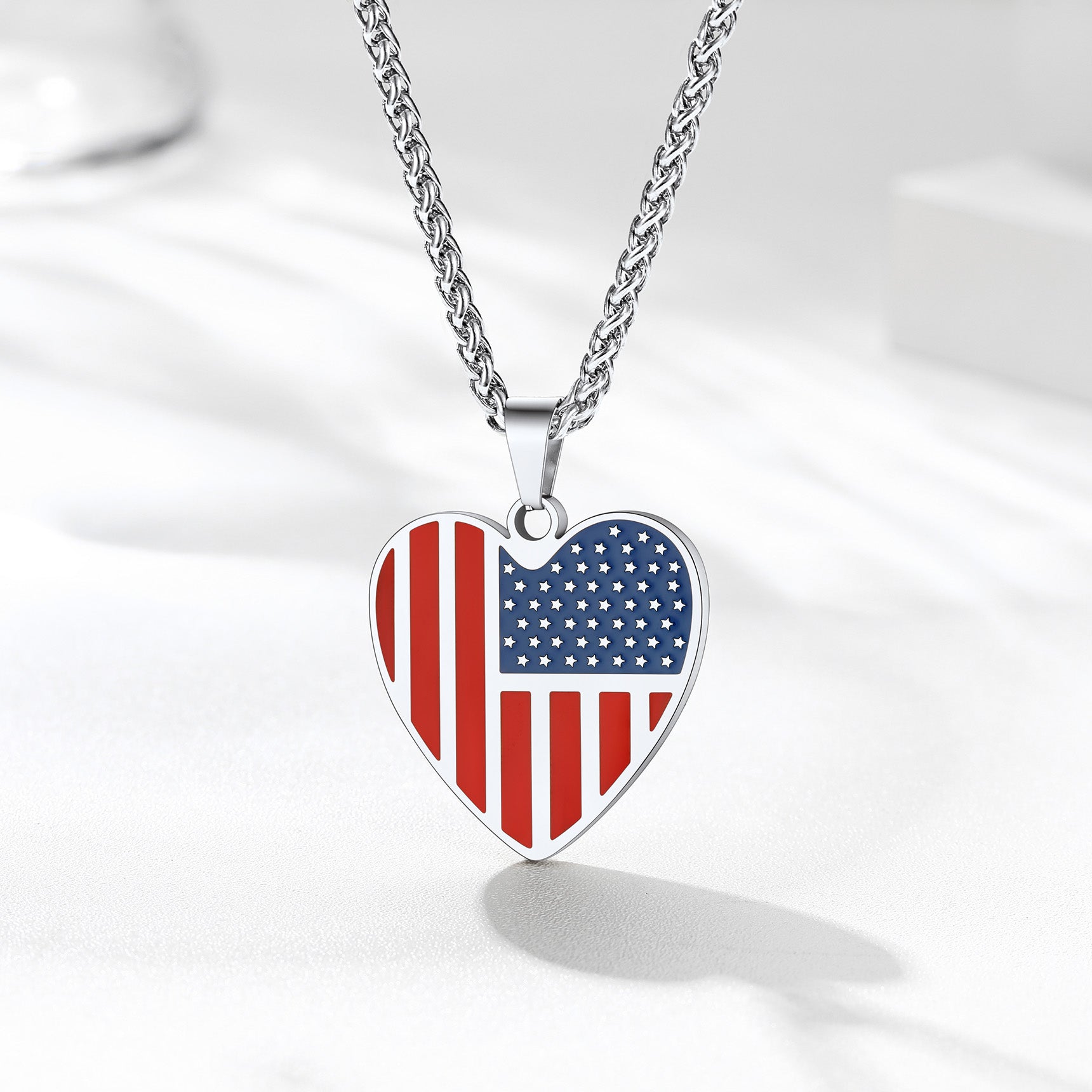 Customized Heart American Flag Necklace With Picture for