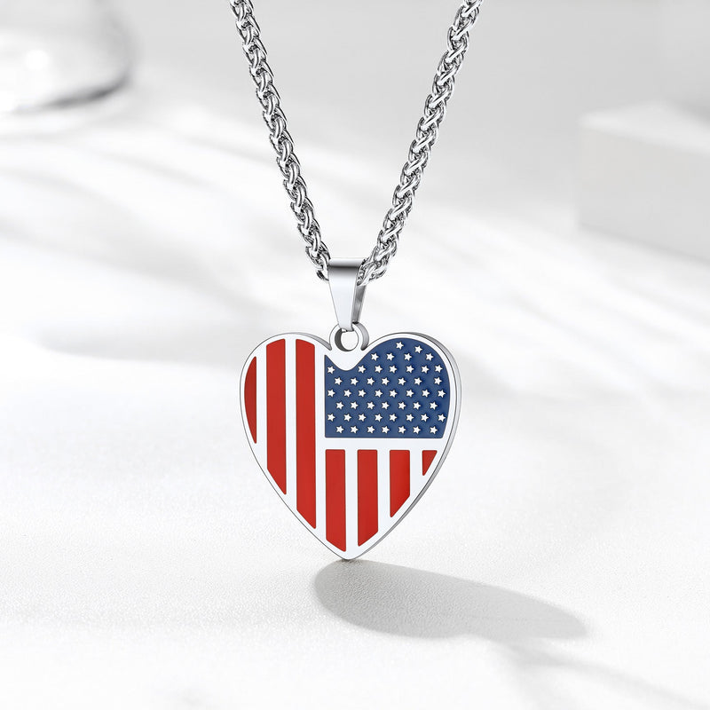 Customized Heart American Flag Necklace With Picture for