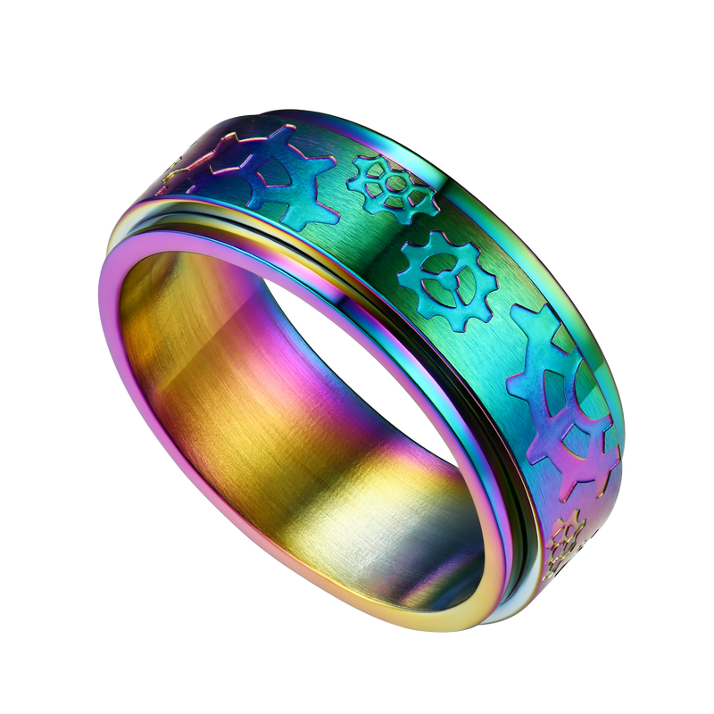 Flash 8mm Rotatable Star Moon, Sun Turning Ring for