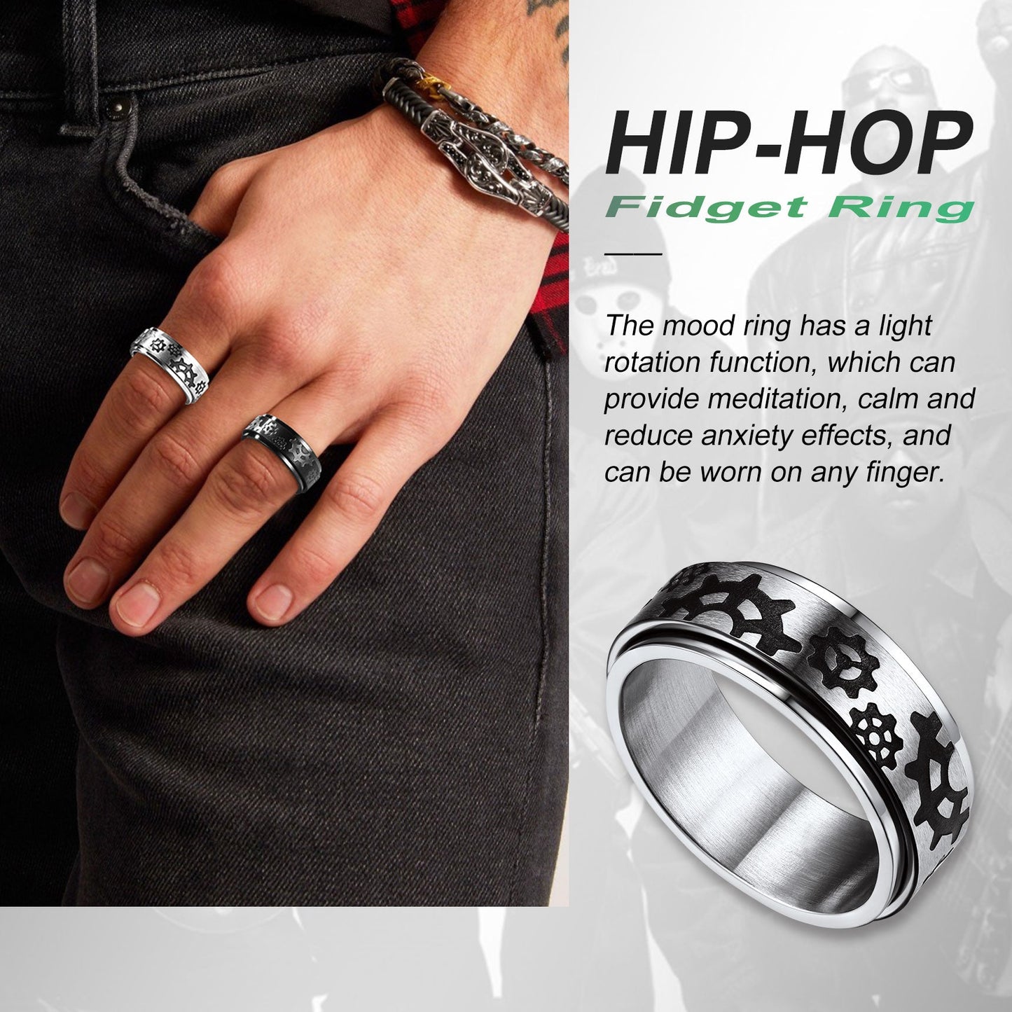 Flash 8mm Rotatable Star Moon, Sun Turning Ring for