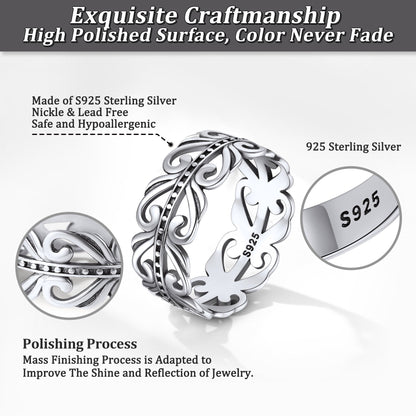 Sterling Silver Celtic Knot Filigree Vine Leaf Ring for