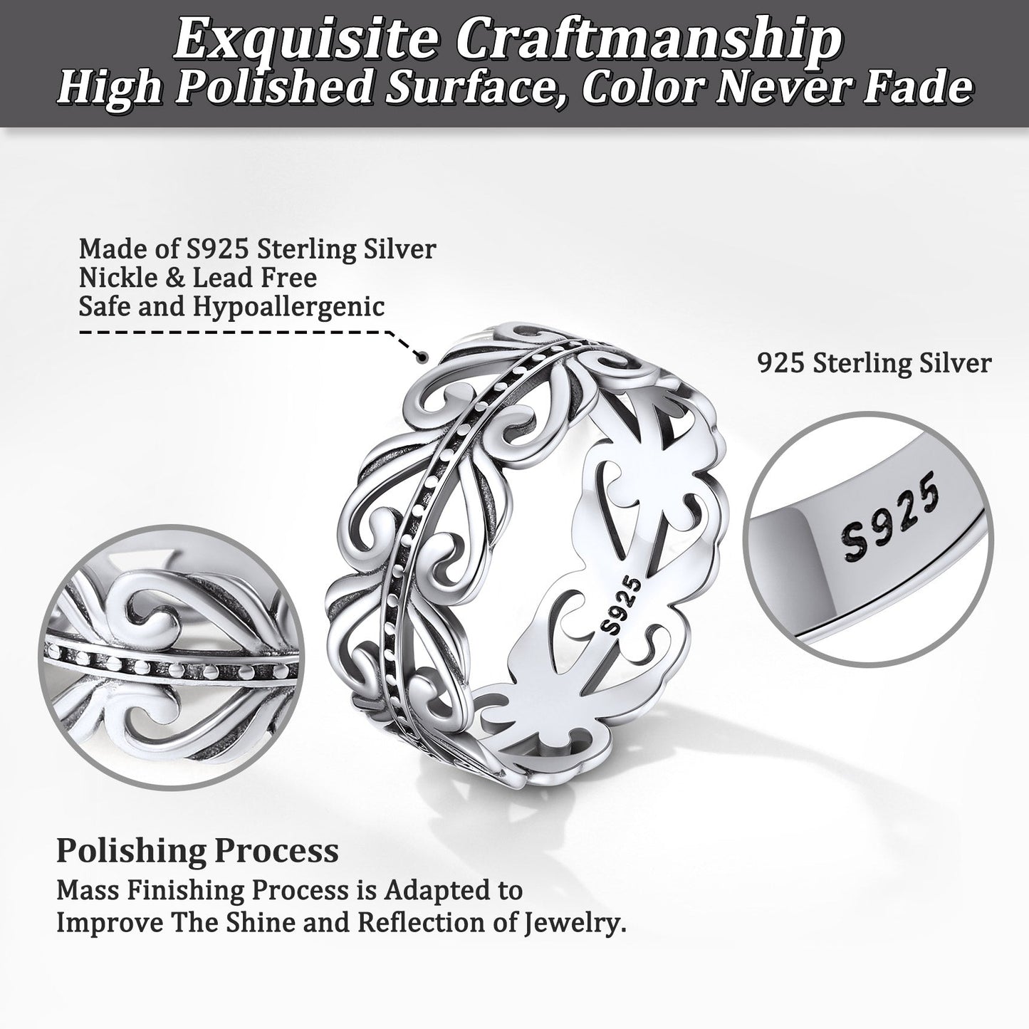 Sterling Silver Celtic Knot Filigree Vine Leaf Ring for