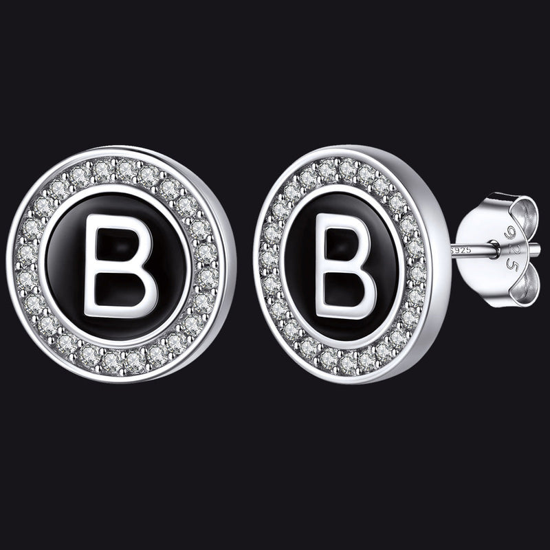 Personalized Black Initial Letter Stud Earrings for