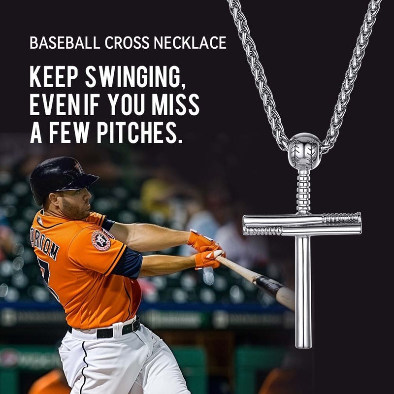 Baseball Bat Cross Necklace Sport Pendant for