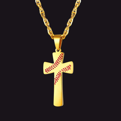 Engraved Sport Baseball Cross Necklace Pendant for
