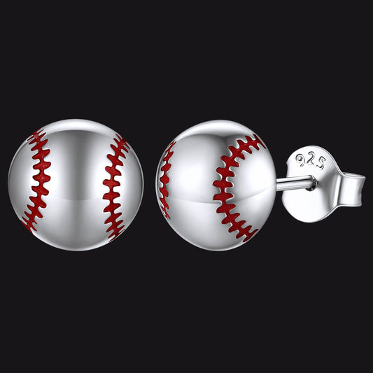 Sterling Silver Baseball Stud Earrings for