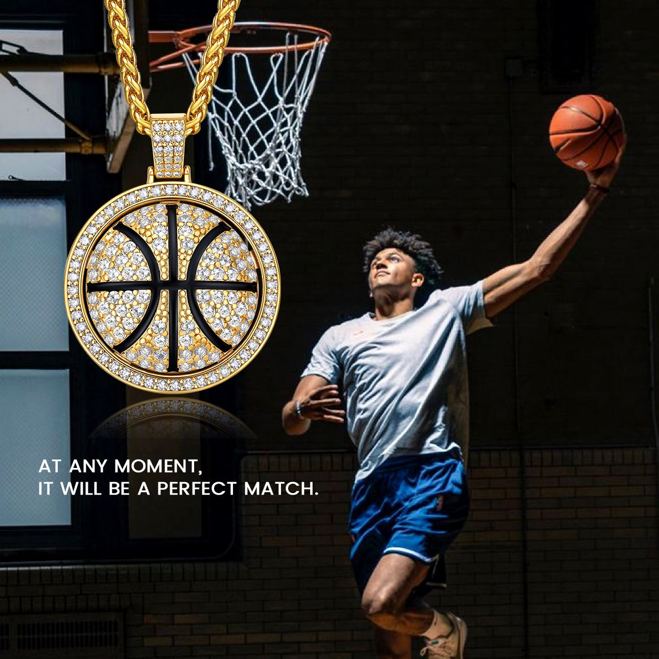 Bling Basketball Spinner Necklace for