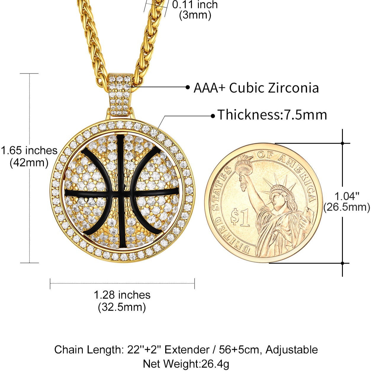 Bling Basketball Spinner Necklace for