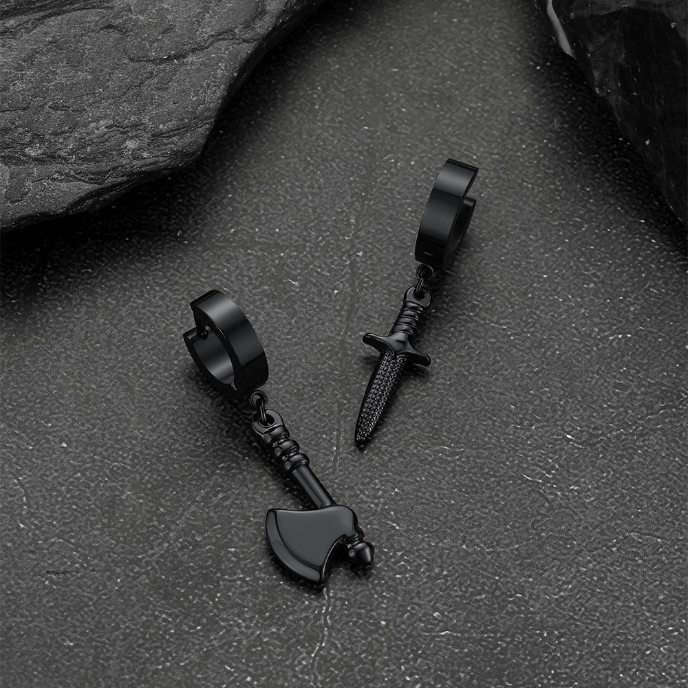 Punk Battle Axe Dagger Dangle Hoop Earring for