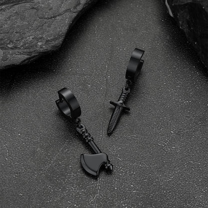 Punk Battle Axe Dagger Dangle Hoop Earring for