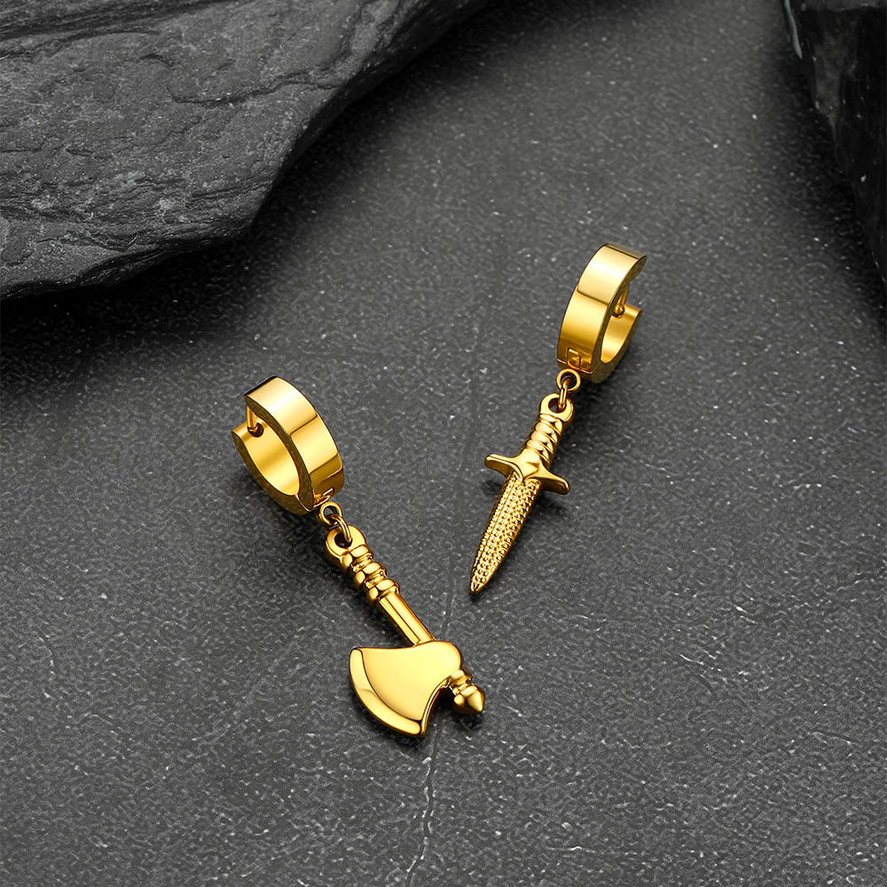 Punk Battle Axe Dagger Dangle Hoop Earring for