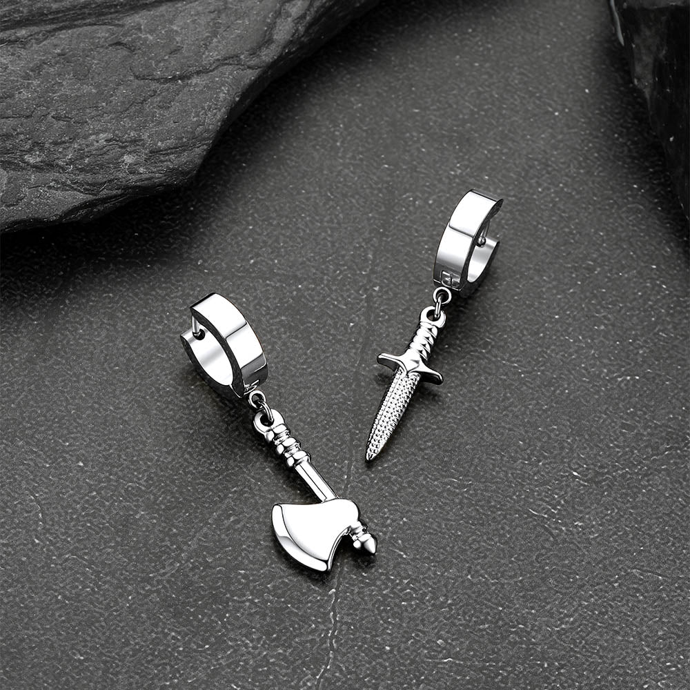 Punk Battle Axe Dagger Dangle Hoop Earring for
