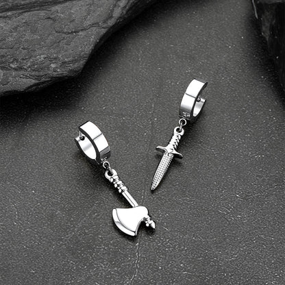 Punk Battle Axe Dagger Dangle Hoop Earring for