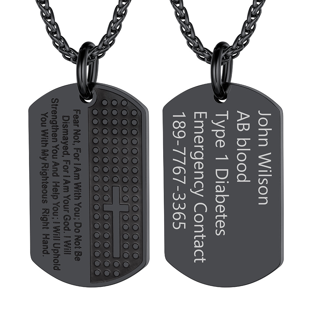 Custom Engraved Military Bible Cross Dog Tag Necklace for