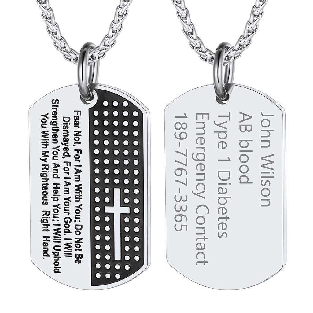 Custom Engraved Military Bible Cross Dog Tag Necklace for