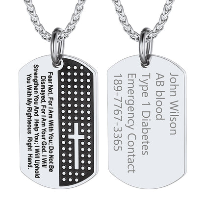 Custom Engraved Military Bible Cross Dog Tag Necklace for